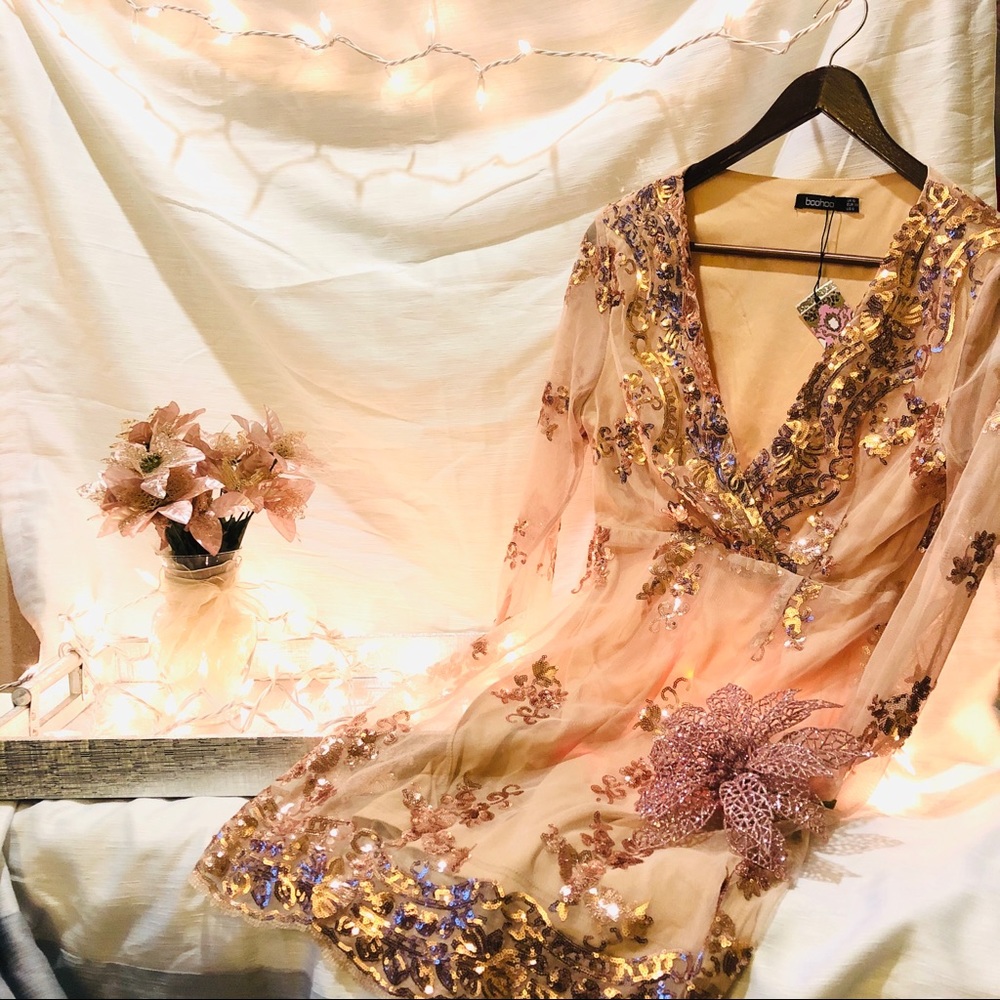 Boohoo gold sequin dress
